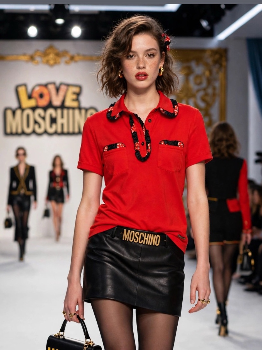 Love Moschino || Vintage 90s / Y2K Ruffle Polo Cherry Red US 8